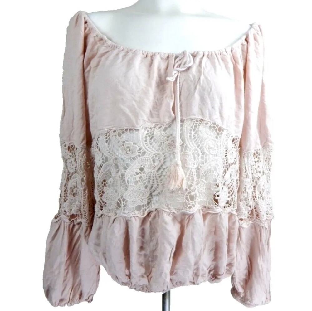Free People Off Shoulder Lace Sheer Bodice Top